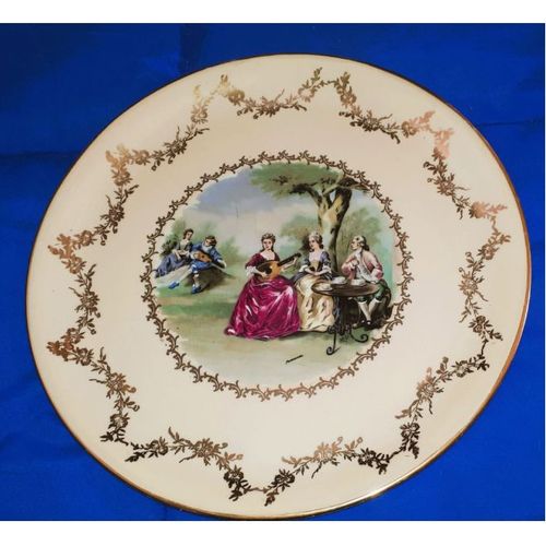 Grande Assiette Ou Plat À Dessert En Porcelaine De Montmartre Paris - Diamètre 29.5cm - Décor Fragonard Sérénade Sous Des Arbres