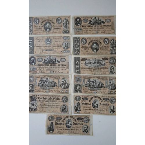 Lot 11 Billets Dollars Confederate Repro 1973 Espagne