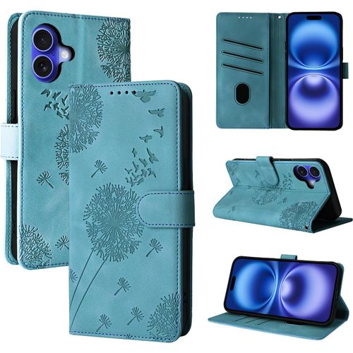 Kal-Coque Iphone 16 Pissenlit Housse En Cuir Pu Iphone 16 Étui À Fermeture Magnétique Portefeuille Étui À Rabat Pour Iphone 16 Bleu