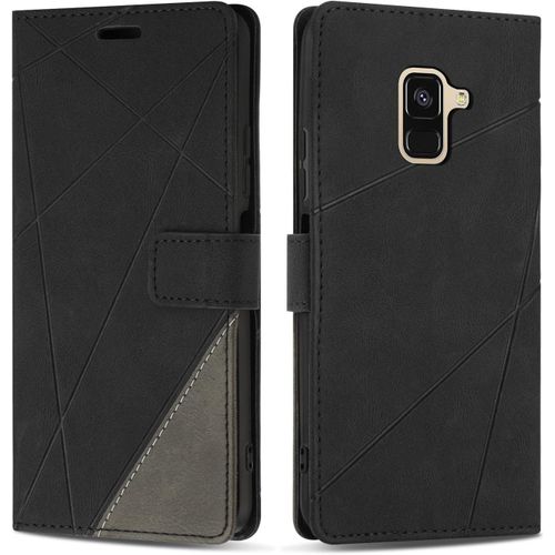Kal-Coque Pour Samsung Galaxy A8 2018 / A5 2018 / A530, Protection Housse Etui En Cuir Pu Portefeuille Avec Emplacements Cartes Et Fonction Support Pour Samsung A8 2018, Noir
