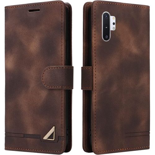 Kal-Coque Pour Samsung Galaxy Note 10 Pro/Note10 Plus, Étui De Protection De Portefeuille Antichoc De Fente Pour Carte, Support De Carte À Rabat En Cuir En Pu Étui (Marron)