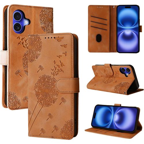 Kal-Coque Iphone 16 Pissenlit Housse En Cuir Pu Iphone 16 Étui À Fermeture Magnétique Portefeuille Étui À Rabat Pour Iphone 16 Brun
