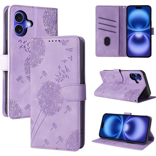 Kal-Coque Iphone 16 Pissenlit Housse En Cuir Pu Iphone 16 Étui À Fermeture Magnétique Portefeuille Étui À Rabat Pour Iphone 16 Violet