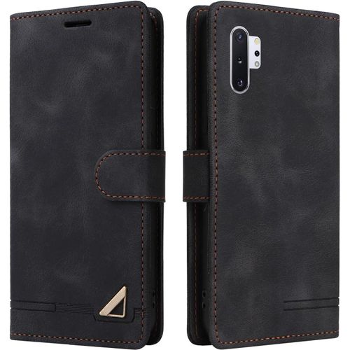Kal-Coque Pour Samsung Galaxy Note 10 Pro/Note10 Plus, Étui De Protection De Portefeuille Antichoc De Fente Pour Carte, Support De Carte À Rabat En Cuir En Pu Étui (Noir)