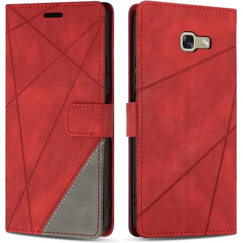 Kal-Coque Pour Samsung Galaxy A5 2017 / Galaxy A520, Protection Housse Etui En Cuir Pu Portefeuille Avec Emplacements Cartes Et Fonction Support Pour Samsung A5 2017 / A520, Rouge