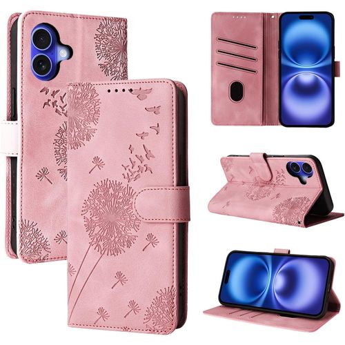 Kal-Coque Iphone 16 Pissenlit Housse En Cuir Pu Iphone 16 Étui À Fermeture Magnétique Portefeuille Étui À Rabat Pour Iphone 16 Or Rose