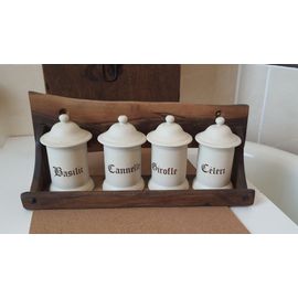 Ensemble De 4 Pots À Épices Sur Étagère Bois D'Olivier