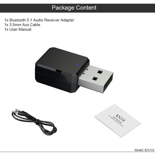Adaptateur USB Bluetooth 5.1 Sans Fil pour Voiture,Récepteur,Transmetteur,Jack 3.5mm,Audio,Micro,Mains Libres,pour PC,Haut-Parleur - Type USB Bluetooth 5.1
