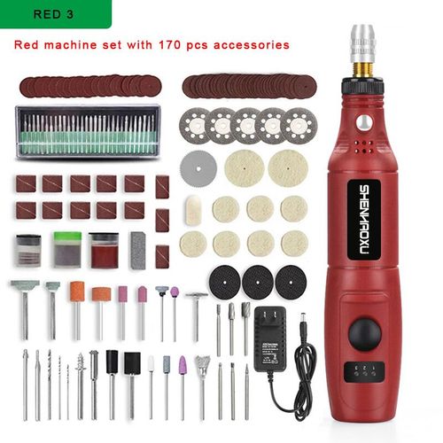 Mini perceuse électrique 100V   240V,outils électriques,meuleuse multifonctionnelle,ensemble d'accessoires de meulage,stylo de gravure à 3 vitesses pour Dremel - Type PSD-010-RED3