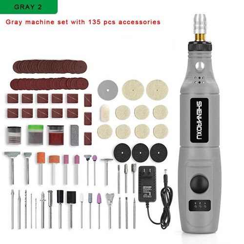 Mini perceuse électrique 100V   240V,outils électriques,meuleuse multifonctionnelle,ensemble d'accessoires de meulage,stylo de gravure à 3 vitesses pour Dremel - Type PSD-010-GRAY2