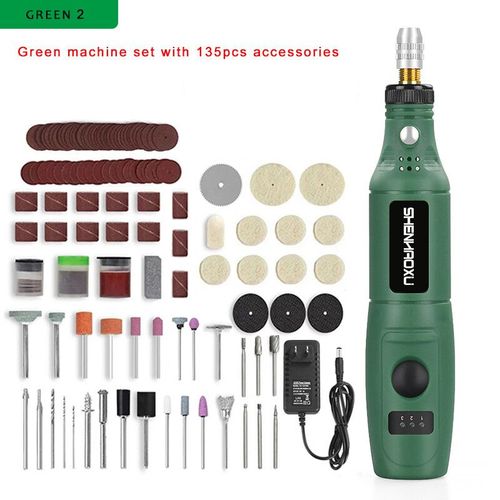 Mini perceuse électrique 100V   240V,outils électriques,meuleuse multifonctionnelle,ensemble d'accessoires de meulage,stylo de gravure à 3 vitesses pour Dremel - Type PSD-010-GREEN2