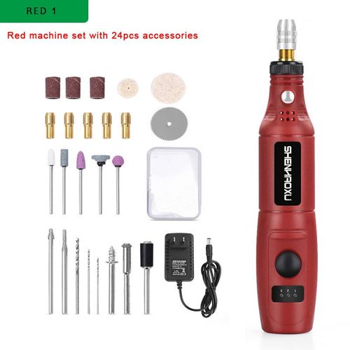 Mini perceuse électrique 100V   240V,outils électriques,meuleuse multifonctionnelle,ensemble d'accessoires de meulage,stylo de gravure à 3 vitesses pour Dremel - Type PSD-010-RED1