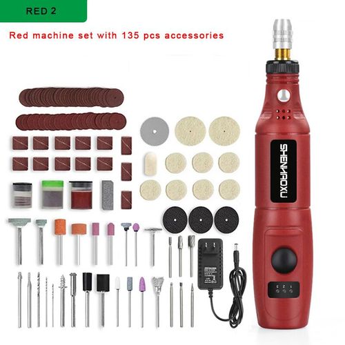Mini perceuse électrique 100V   240V,outils électriques,meuleuse multifonctionnelle,ensemble d'accessoires de meulage,stylo de gravure à 3 vitesses pour Dremel - Type PSD-010-RED2