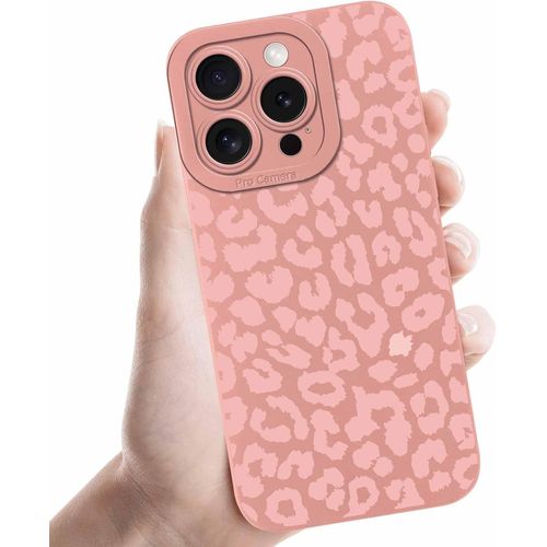 Brs-Coques Pour Iphone 16 Pro 6,3'', ¿¿Tui Rose Souple Tpu Silicone Aesthetic Mod¿¿Le L¿¿Opard Dessin Durable Fine Housse De Antichoc Camera Protection Cover Cadeau Filles, 07