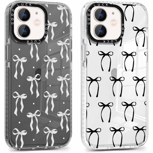 Brs-2 X Coque Pour Iphone 12 Mini 5,4"", Transparente Étui Avec Aesthetic Motif Noeud Papillon Filles Femmes Case, Souple Silicone Mince Tpu Housse Antichoc Antirayures Cover Pour Iphone 12 Mini,02
