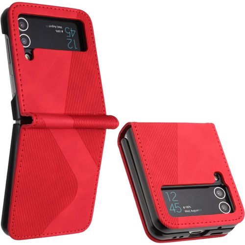 Kal-Coque Pour Samsung Galaxy Z Flip 3 - Housse En Cuir Avec Magnétique Flip Étui À Rabat Case (Rouge)