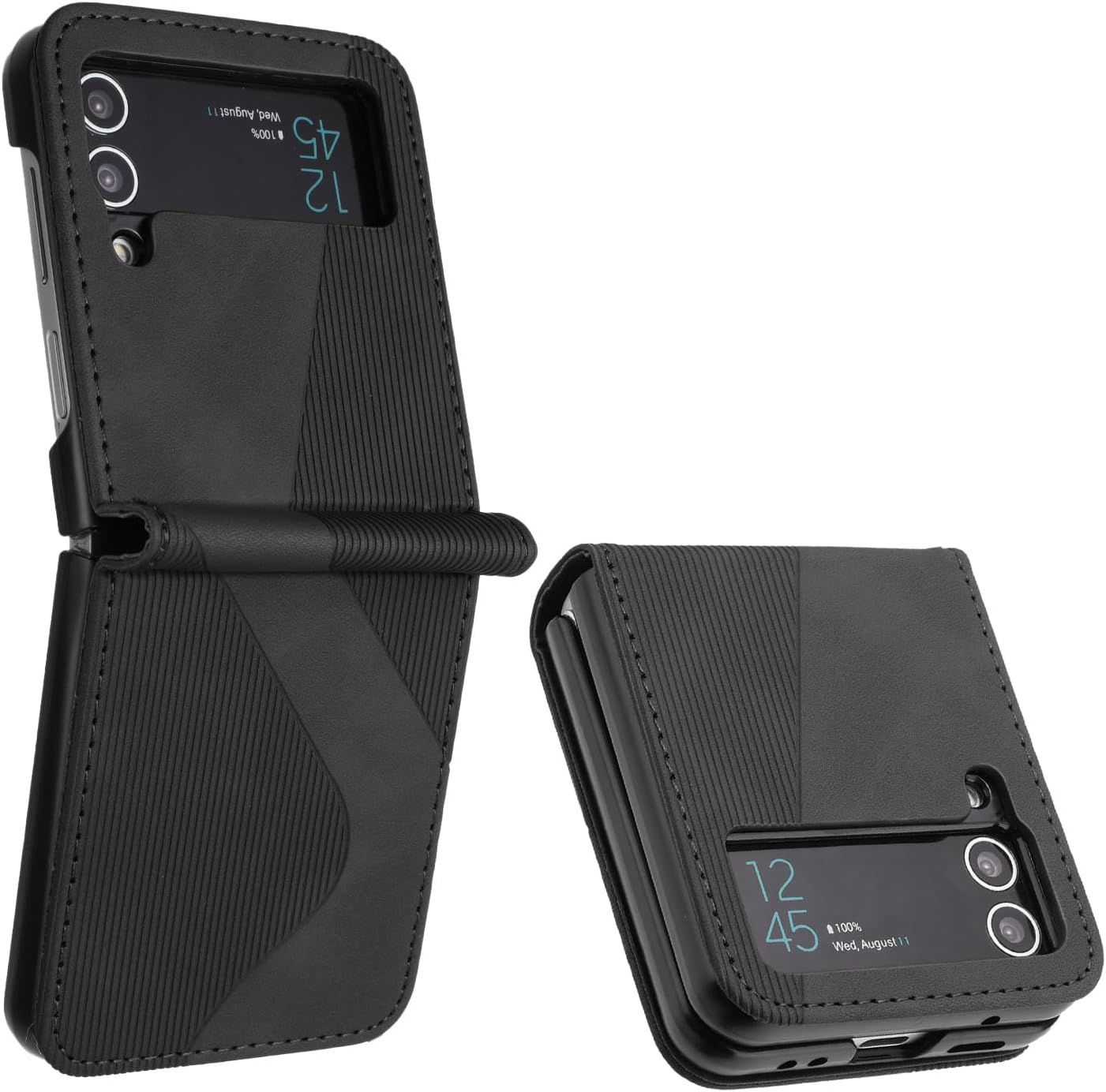 Kal-Coque Pour Samsung Galaxy Z Flip 3 - Housse En Cuir Avec Magnétique Flip Étui À Rabat Case (Noir)