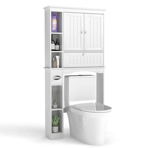 Costway Meuble Wc Au-Dessus Des Toilettes Avec 2 Portes, Étagère Réglable Et Barre Inférieure, Pour Salle De Bain, 80 X 21 X 165 Cm