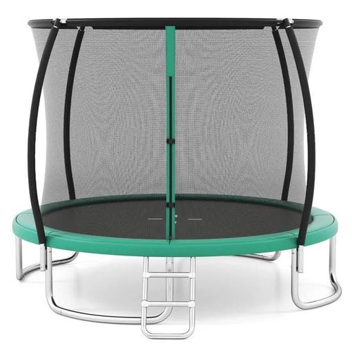 Costway Trampoline Enfants 305cm Avec Filet De Sécurité, Échelle Et Cadre En Acier Galvanisé Antirouille, 400 Kg Vert