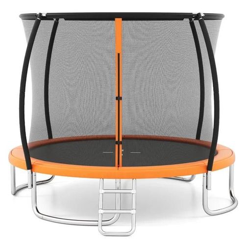 Costway Trampoline Enfants 305cm Avec Filet De Sécurité, Échelle Et Cadre En Acier Galvanisé Antirouille, 400 Kg Orange