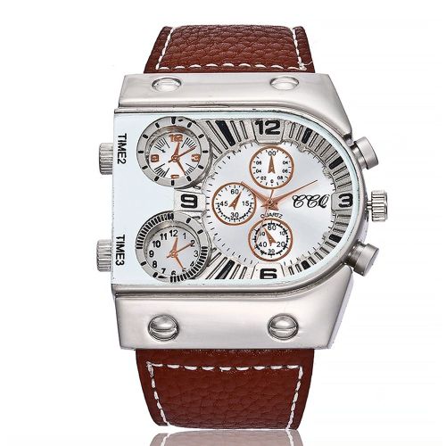Montre A Quartz Tendance Avec Bracelet En Cuir Synthetique Et Cadran Boussole (Cafe Clair + Noir)