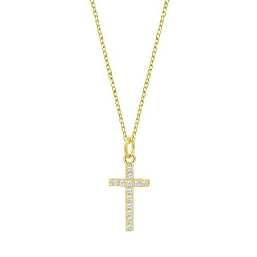 Collier Lotus Silver Croix Chrétienne Sertie Oxydes Argent Doré