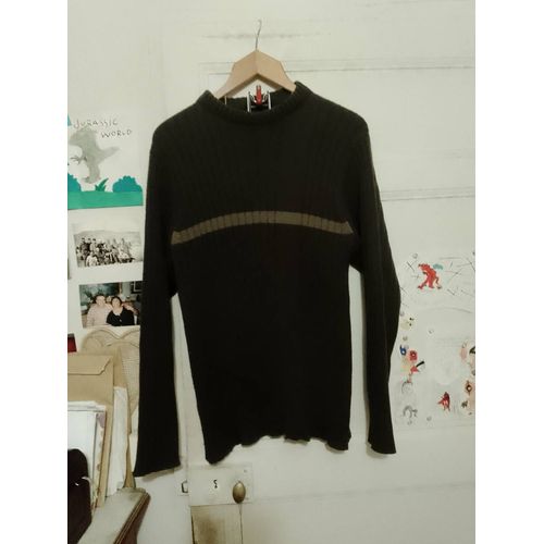 Pull Marron Foncé Trait Beige L Alain Manoukian.
