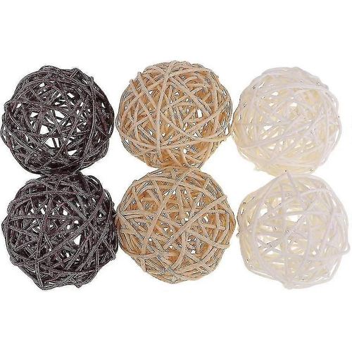 Sachet De Boules Décoratives En Rotin Et Osier Pour Vases, Travaux Manuels, Fêtes, Multicolore, 6 Pièces, 7 Cm