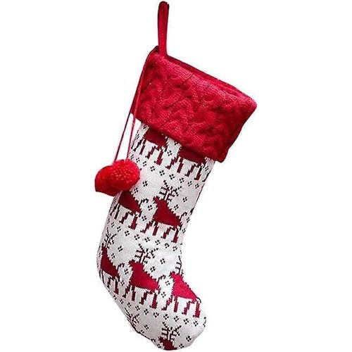 Chaussette De Noël Tricotée De 40 Cm, Motif Renne À Rayures Rouges Et Blanches, À Suspendre, Pour Décoration Familiale, Fêtes De Fin D'année (Renne)