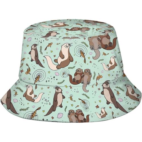 Chapeaux Seau Verts Sea Otters, Casquette De Soleil Tendance, Chapeau De Pêcheur D'extérieur Pliable Pour Femmes Et Hommes