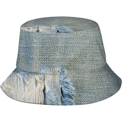 Jeans Bleu Denim Déchiré Avec Fils Déchiquetés, Chapeaux Seau, Casquette De Soleil À La Mode, Chapeau De Pêcheur D'extérieur Pliable Pour Femmes Et Hommes