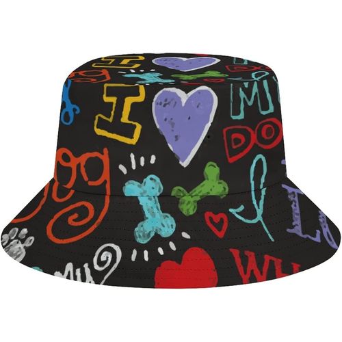 Chapeau Seau De Plage Pour Adultes, Nouveauté Animale, J'aime Mon Chien, Casquette De Pêcheur De Pêche, Chapeaux De Soleil Imprimés De Voyage Pliables