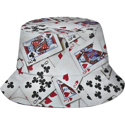 Cartes À Jouer Jeux De Poker Queen King Seau Chapeaux Mode Casquette De Soleil Emballable Chapeau De Pêcheur En Plein Air Pour Femmes Et Hommes Noir