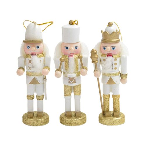 Lot de 3 pendentifs de Noël en forme de soldat casse-noisette, ornements royaux, figurine en bois, jouet pour sapin de Noël, décoration de Noël, doré