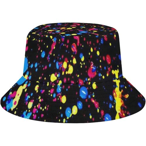 Chapeau De Seau De Plage Avec Éclaboussures De Peinture Néon Bleu Pour Adultes, Casquette De Soleil De Pêcheur De Pêche, Imprimé De Voyage