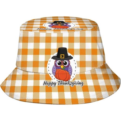 Hibou Sur Plaid Orange ? Chapeaux Seau Happy Thanksgiving, Casquette De Soleil Tendance, Chapeau De Pêcheur D'extérieur Pliable Pour Femmes Et Hommes