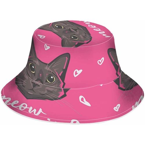 Chapeau De Pêcheur Fluorescent, Chapeau De Soleil, Visage De Chat Mignon, Rose, C¿Ur D'amour, Yeux Doux, Chapeau De Plage Pliable, Vacances En Plein Air, Unisexe