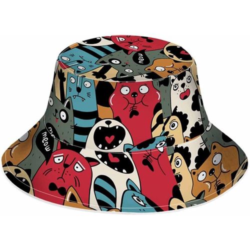 Chapeau Seau De Pêcheur Fluorescent, Chapeau De Soleil, Foule De Chats, Dessin Animé Coloré, C¿Ur De Poisson, Manger Mignon, Pliable, Unisexe, Pour L'extérieur