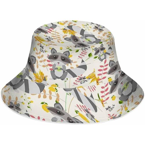 Chapeau Seau De Pêcheur Fluorescent, Chapeau De Soleil, Nombreux Ratons Laveurs Mignons, Main Citron Demi-Squat Fleur Pliable Pour L'extérieur, Unisexe