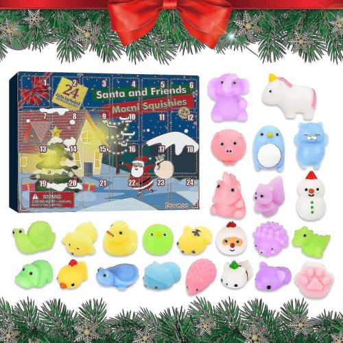 Calendrier de l'Avent 2023, compte à rebours de Noël, 24 pièces, différents animaux mignons, jouets mochi squishy pour enfants