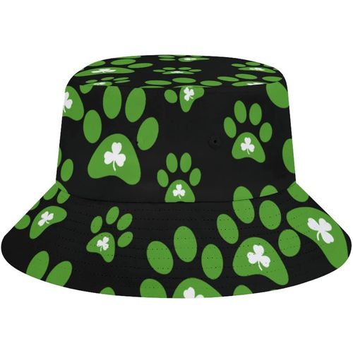 Chapeau Seau De Plage Trèfle Imprimé Patte De Chien Pour Adultes, Casquette De Soleil De Pêcheur De Pêche, Imprimé De Voyage