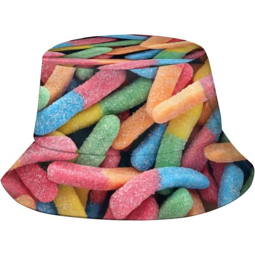 Sour Gummy Worms Chapeaux Seau Mode Casquette De Soleil Pliable Chapeau De Pêcheur En Plein Air Pour Femmes Et Hommes Noir