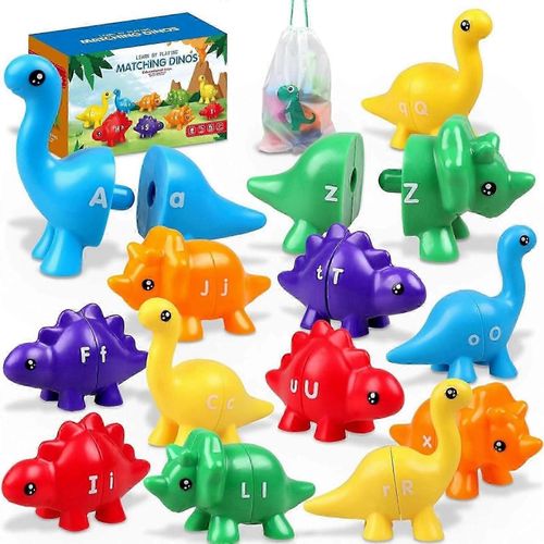 Jouets dinosaures pour garçons et filles, alphabet dinosaure, jeu de correspondance de lettres, jouets de motricité fine double face avec lettres majuscules et minuscules, éducation préscolaire