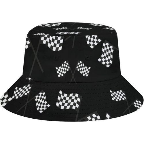 Chapeau De Plage Avec Drapeau De Course À Carreaux Pour Adultes, Casquette De Soleil De Pêcheur, Imprimé De Voyage
