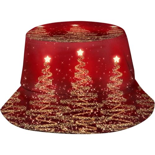 Chapeaux Seau Rouges Avec Arbres Étincelants De Noël, Casquette De Soleil À La Mode, Chapeau De Pêcheur D'extérieur Pliable Pour Femmes Et Hommes