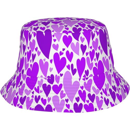 Chapeaux Seau Violets En Forme De C¿Urs De Saint-Valentin, Casquette De Soleil À La Mode, Chapeau De Pêcheur D'extérieur Pliable Pour Femmes Et Hommes