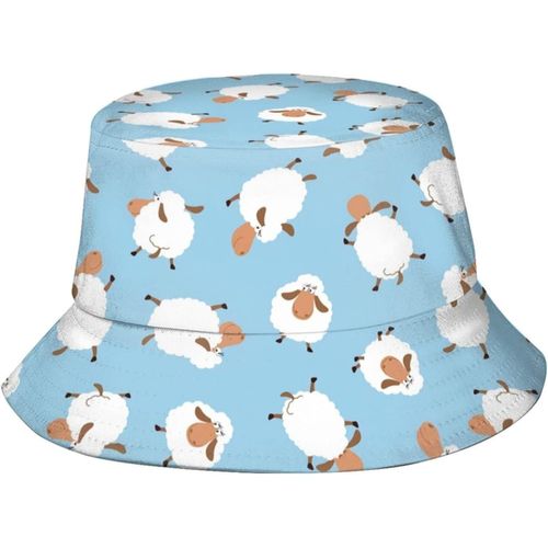 Chapeaux Seau De Mouton De Dessin Animé Bleu, Casquette De Soleil À La Mode, Chapeau De Pêcheur D'extérieur Pliable Pour Femmes Et Hommes