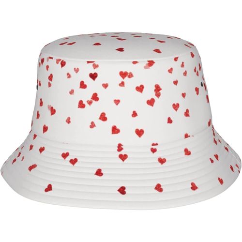 Chapeaux Seau Rouges Et Blancs Pour La Saint-Valentin, Casquette De Soleil À La Mode, Chapeau De Pêcheur D'extérieur Pliable Pour Femmes Et Hommes