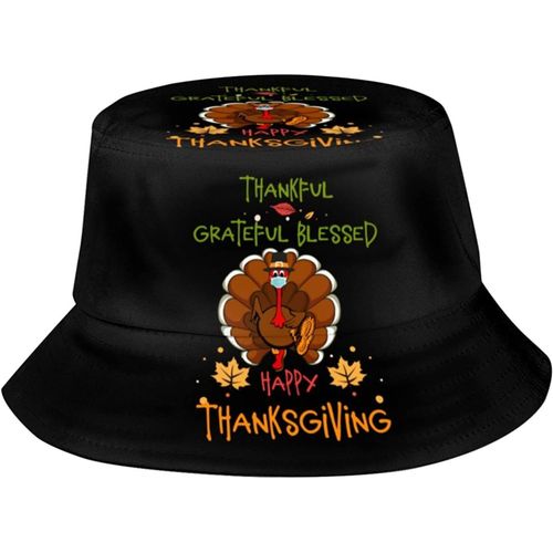 Joyeux Thanksgiving Turquie Avec Un Masque Chapeaux De Seau De Remerciement Casquette De Soleil Tendance Chapeau De Pêcheur D'extérieur Pliable Pour Femmes Et Hommes Noir