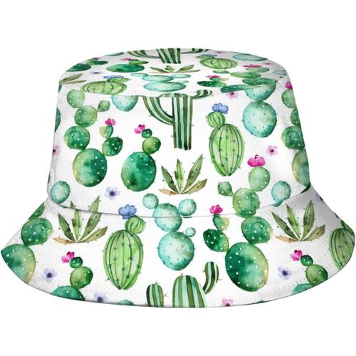 Chapeaux Seau À Fleurs D'aquarelle De Cactus, Casquette De Soleil À La Mode, Chapeau De Pêcheur D'extérieur Pliable Pour Femmes Et Hommes, Noir